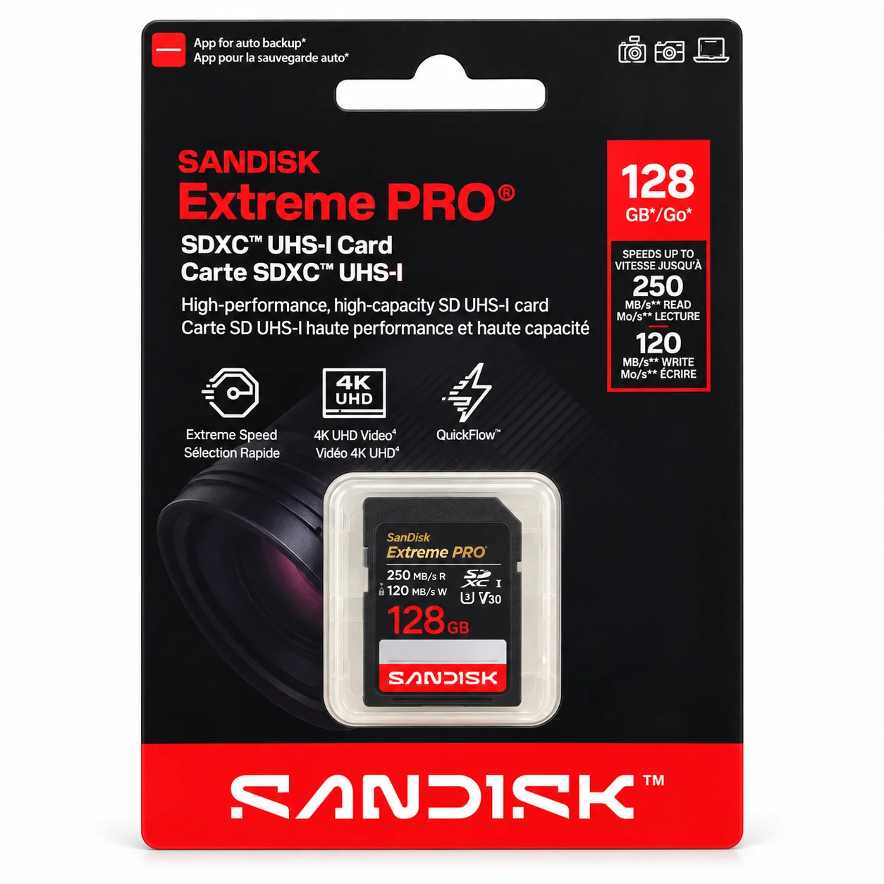 SanDisk Extreme PRO 128GB SDXC UHS-I Memory Card – 250MB/s, U3, V30, 4K UHD